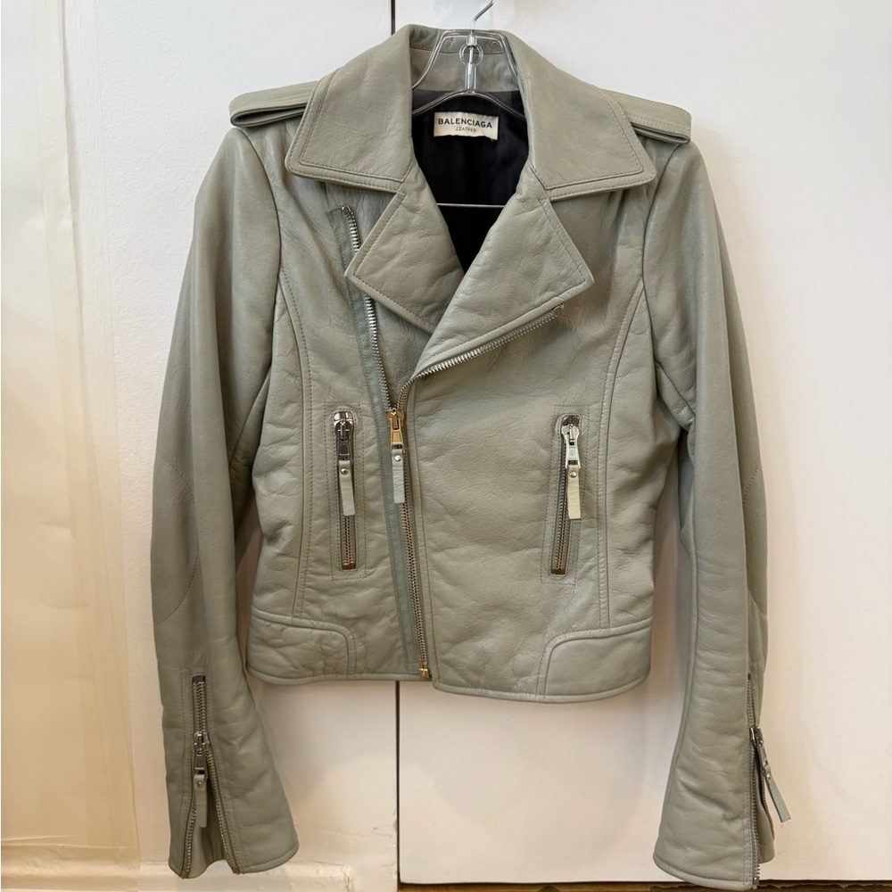 Balenciaga Leather Motorcycle Jacket Early 2000s Nicolas Ghesquière Gray Size 38 - Picture 11 of 11